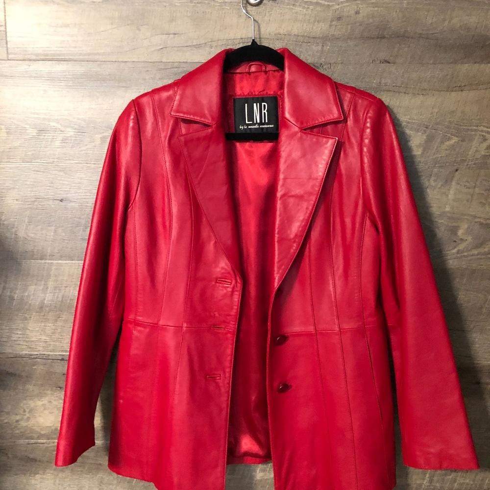 Women's red leather jacket